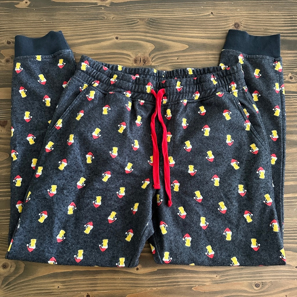 Men’s Ugly Christmas Fleece Pajama Pants Grey Beer Mug Santa Hat Print Size M - Picture 1 of 7